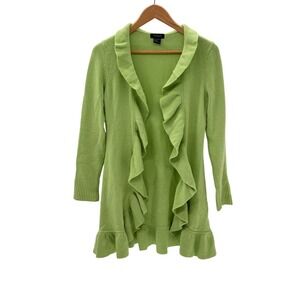 Forte Sweater Cardigan 100% Cashmere Ruffle Long Women XS Like Green Oversized